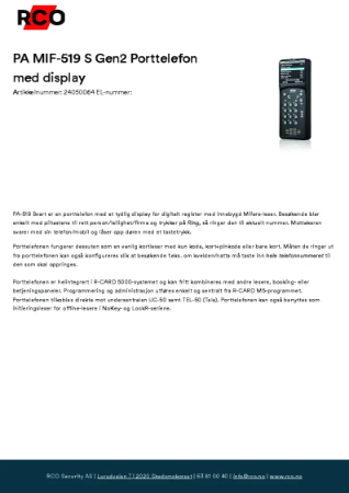 PA MIF-519 S Gen2 Porttelefon med display Produktdatablad