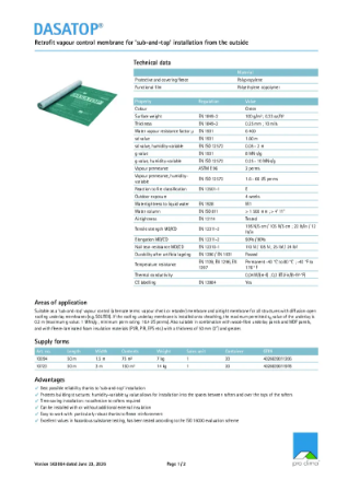Pro Clima Dasatop Technical Datasheet