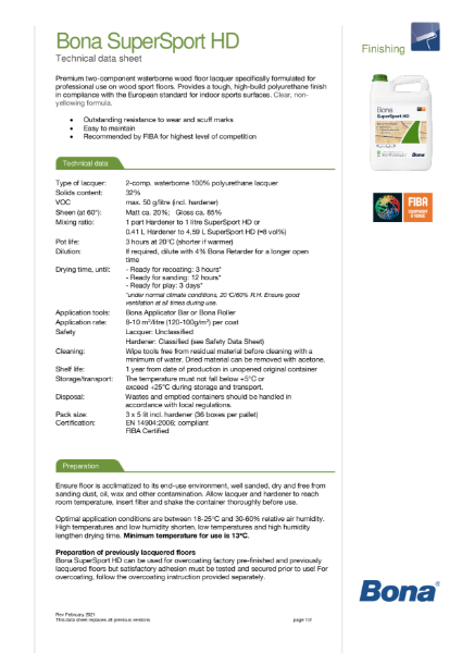 Bona SuperSport HD - Technical Data Sheet