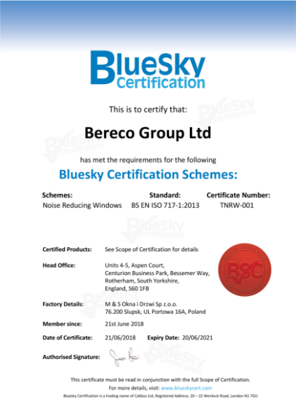 Bereco Acoustic Certificate