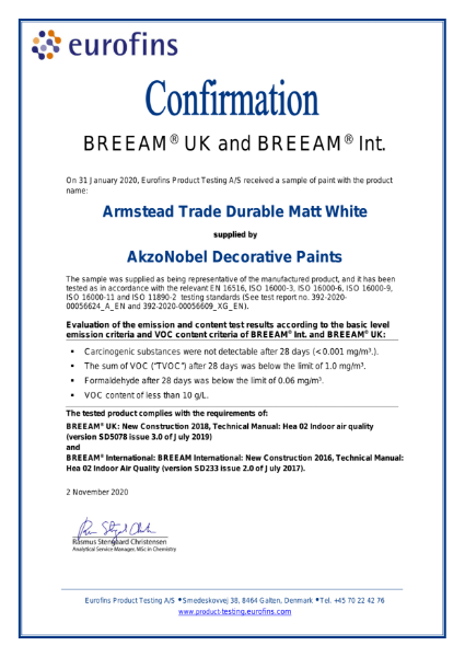 Dulux Trade Durable Flat Matt BREEAM Assestation