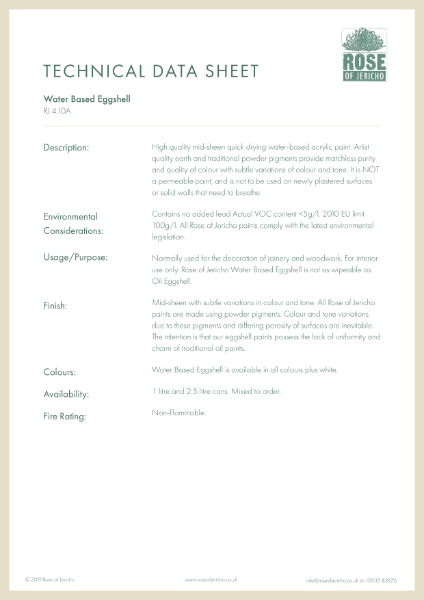 Water Based Eggshell - Data Sheet