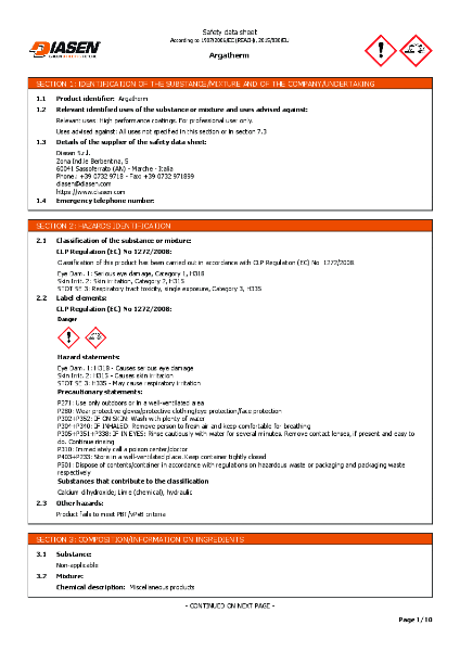 Diasen Argatherm Material Safety Datasheet