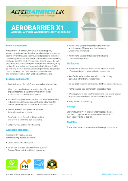 AeroBarrier UK - Product Data Sheet