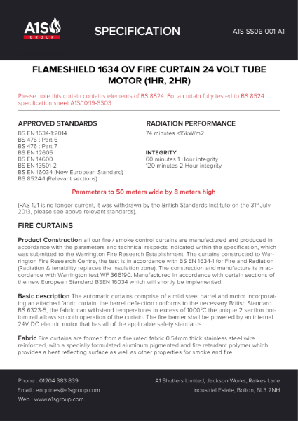 A1S Flameshield Overlapping Fire Curtain 1634 Specification