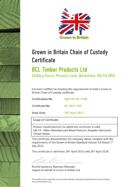 Grown in Britain - GiB - UK Chain - of - Custody Certification 