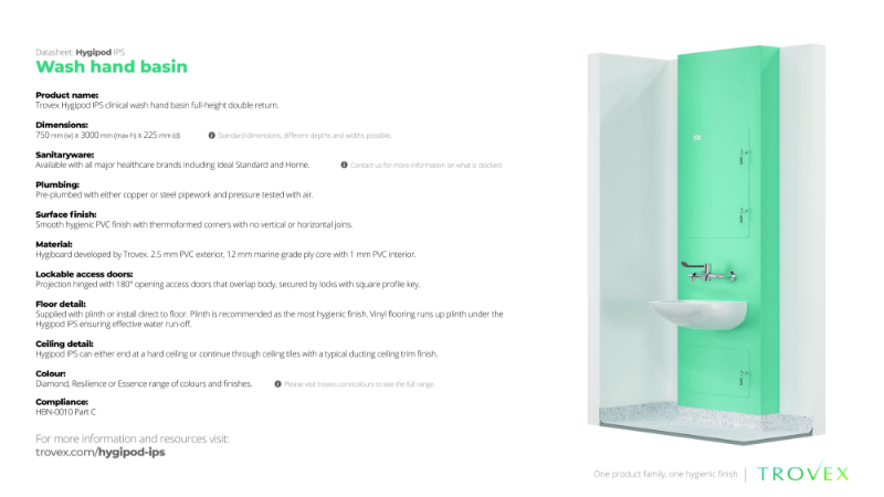 Hygipod Hand Basin Full Height – Product Data Sheet