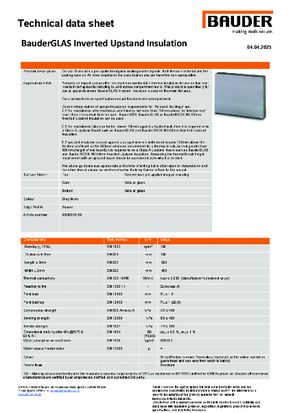 BauderGLAS Inverted Upstand Insulation - Technical Data Sheet