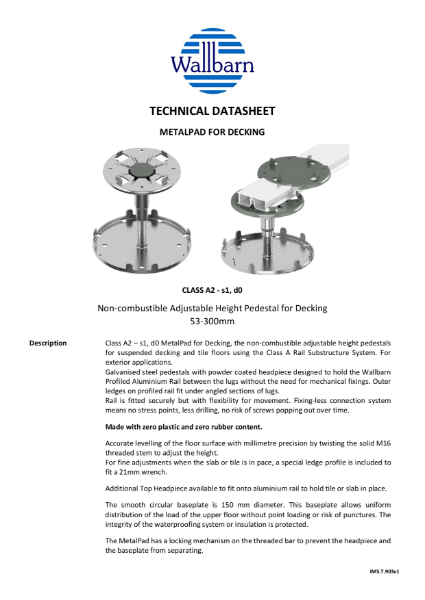 Class A MetalPad for Decking datasheet 53-300mm