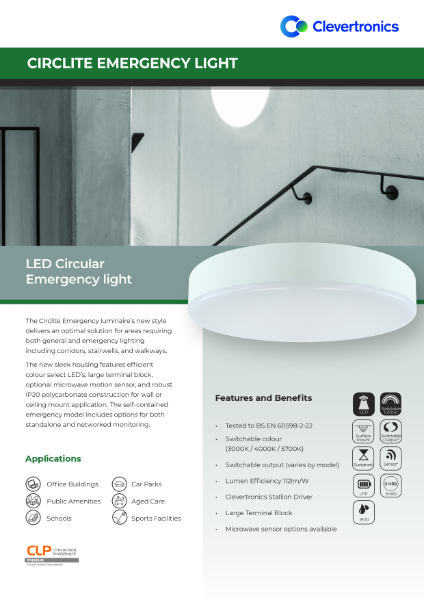 Circlite Switchable Colour Emergency Luminaire - Product Catalogue