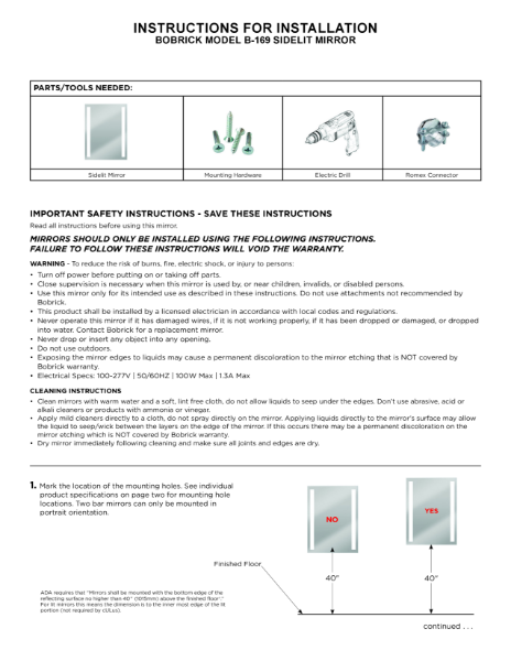 Instructions for Installation - B-169