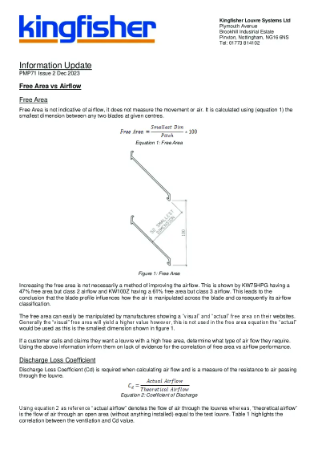 Kingfisher Louvres - Information Update - Free Area v Airflow
