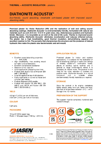 Diasen Diathonite Acoustix Plus Technical Datasheet