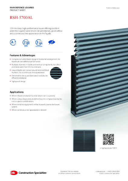 CS RSH-5700AL Rain Defence Louvre Product Sheet (02.25)