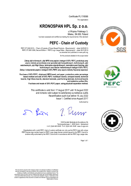 PEFC - Chain of Custody - Kronospan Mielec, Poland