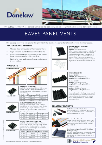 Eaves Panel Vents Data Sheet