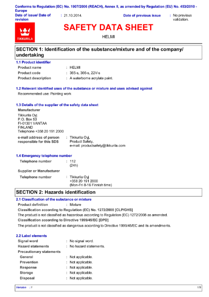 Helmi 80 Furniture Paint MSDS