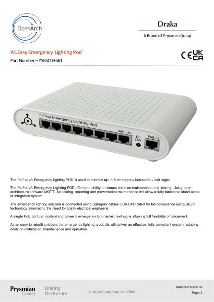 PoEasy Emergency Lighting Pod Data Sheet