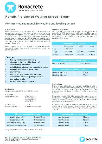 Ronafix Pre-packed Wearing Screed 15mm+