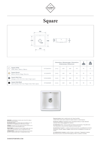 Square Single Bowl Kitchen Sink - PDS