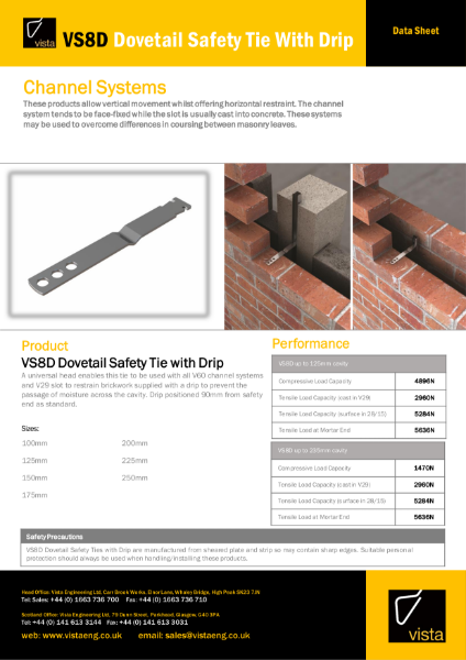 VS8D Dovetail Safety Tie With Drip Data Sheet