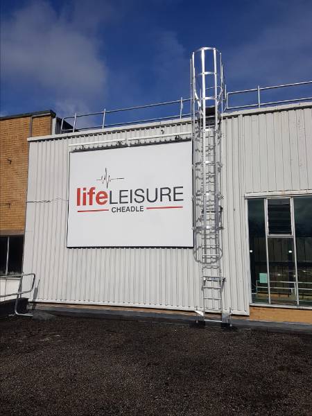 Fixed utilitarian access system - fixed access ladder to Cheadle Life Leisure - Greater Manchester