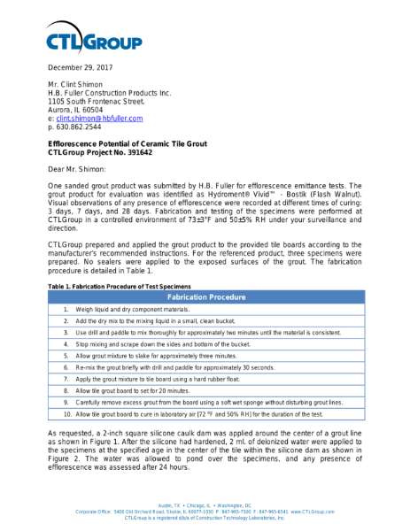 Power Grout Stain Test Report Bostik