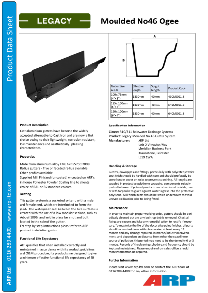 Legacy Moulded No46 Ogee Data Sheet