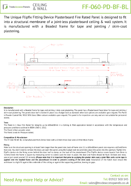 Fire Rated Plasterboard Door Access Panel - Flipfix