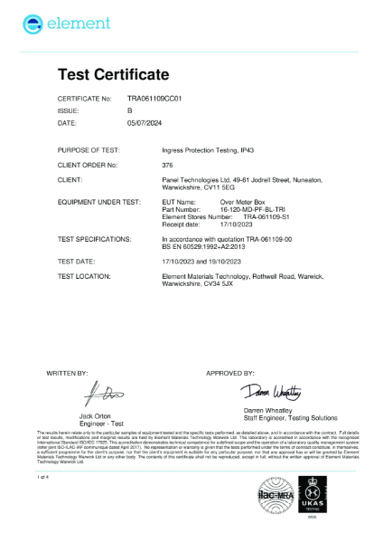 Meter Over Box IP Test Certificate