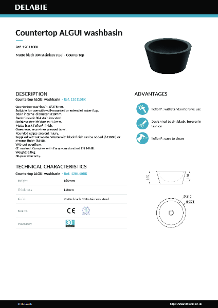 ALGUI basin 120110BK data sheet