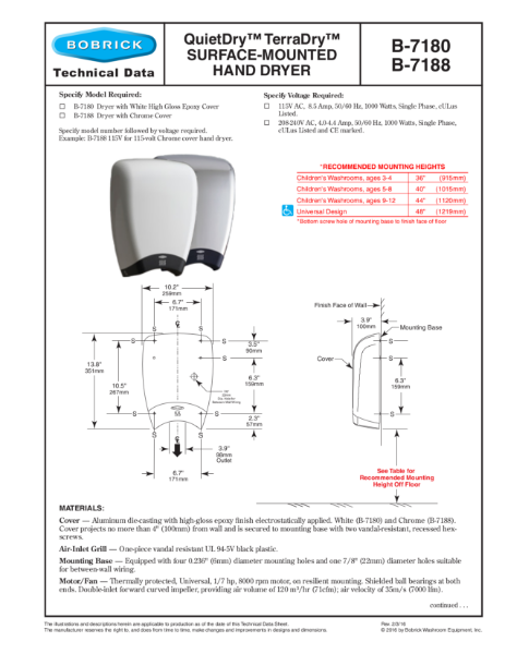 QuietDry™ TerraDry™ Surface-Mounted Hand Dryer - B-7180 & B-7188