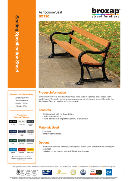 Ashbourne Seat Specification Sheet