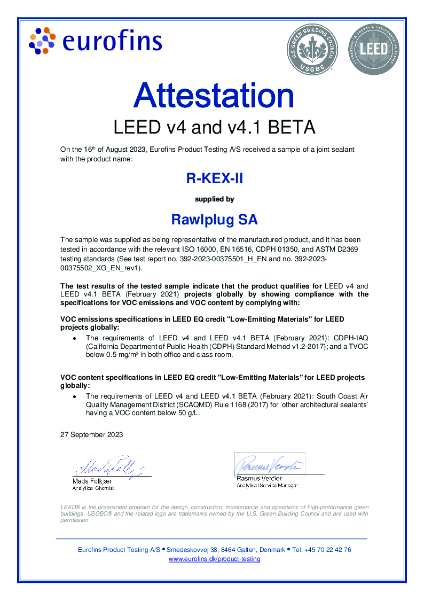 VOC Emissions Specifications R-KEX II 