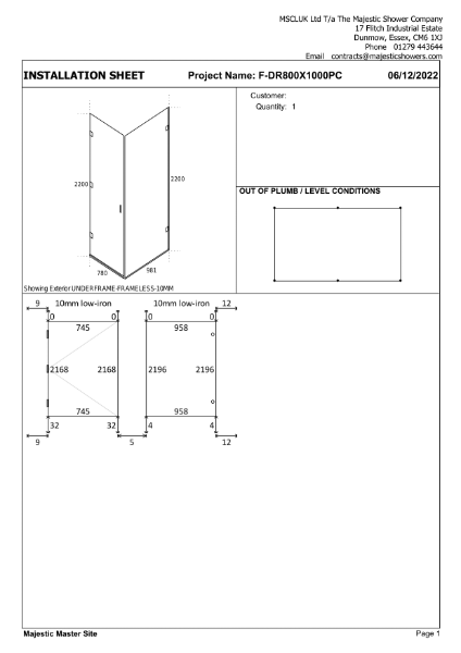 Installation Sheet - Cadiz 800mm x 1000mm