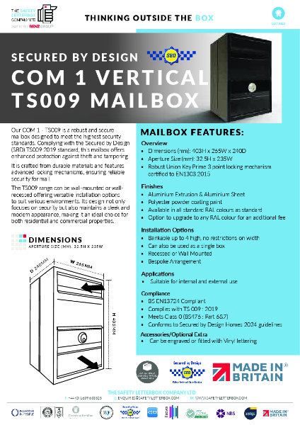 COM 1 TS009 Vertical Mailbox