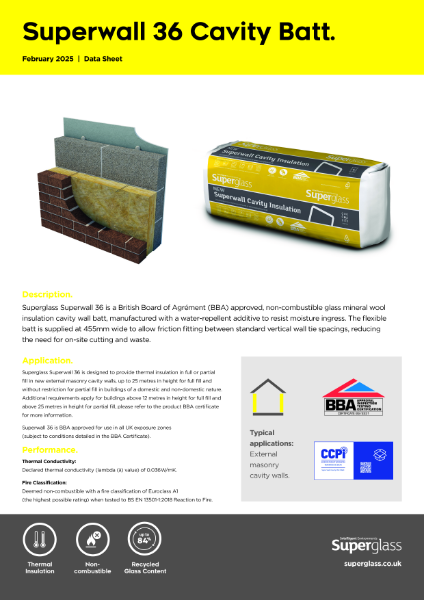 Superglass Superwall 36 Cavity Batt - Datasheet