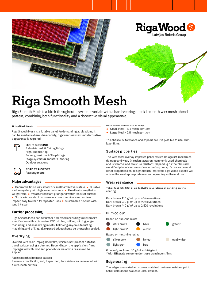 Riga Smooth Mesh - Datasheet - Riga Wood