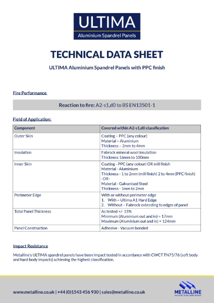 ULTIMA Aluminium Spandrel Panels with PPC finish Datasheet