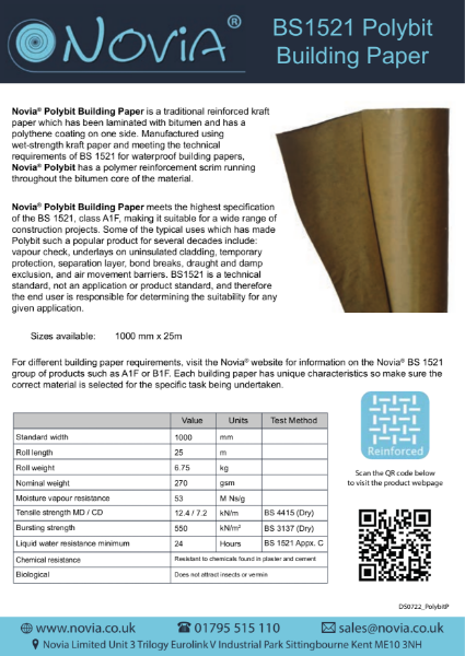 Novia Polybit Building Paper Technical Datasheet