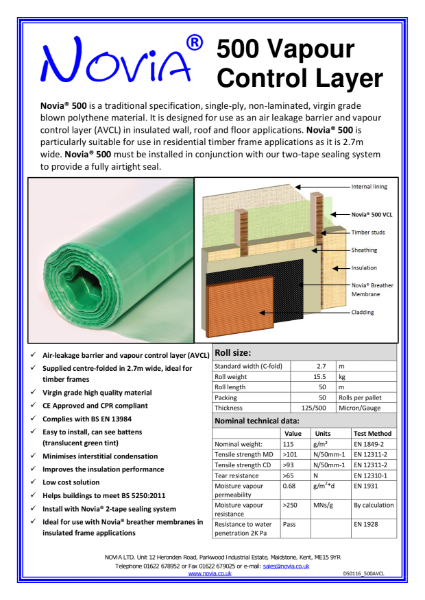 Novia 500 Gauge Polythene Vapour Control Layer