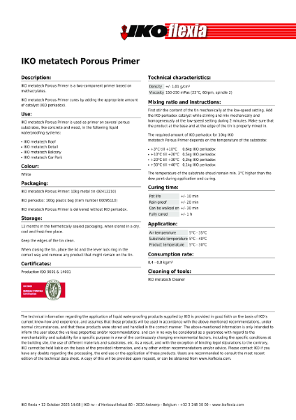 Technical Data Sheet (TDS) - IKO metatech Porous Primer