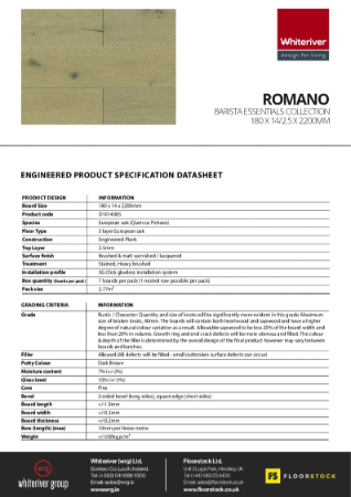 240 x 14 x 2200mm Barista Romano Spec Sheet