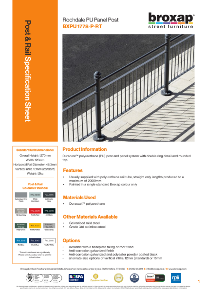 Polyurethane Rochdale Panel Post Specification Sheet