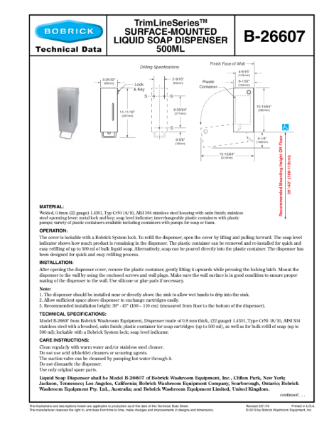 TrimLineSeries™ Surface-Mounted Liquid Soap Dispenser 500ml - B-26607