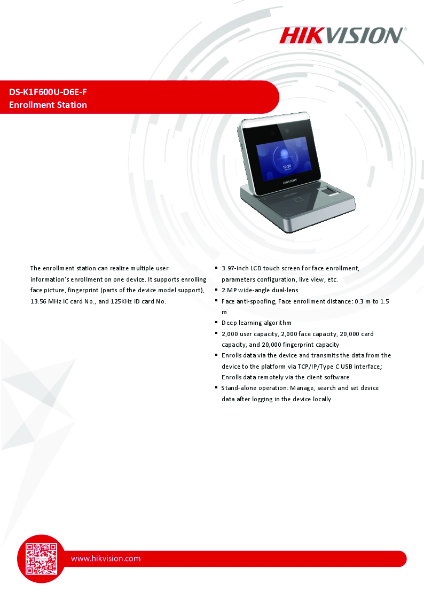 DS-K1F600U-D6E-F - Product Data Sheet