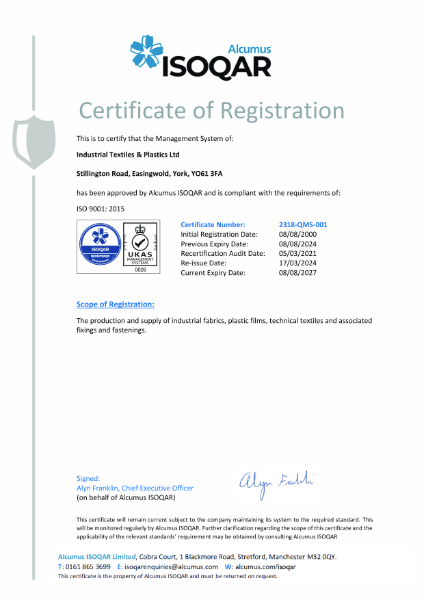 Certificate of Registration (2318-QMS-001) - ISO 9001: 2015 