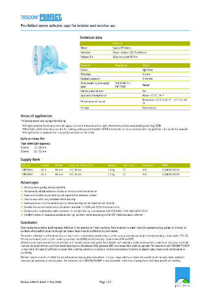 Pro Clima Tescon Profect Technical Datasheet