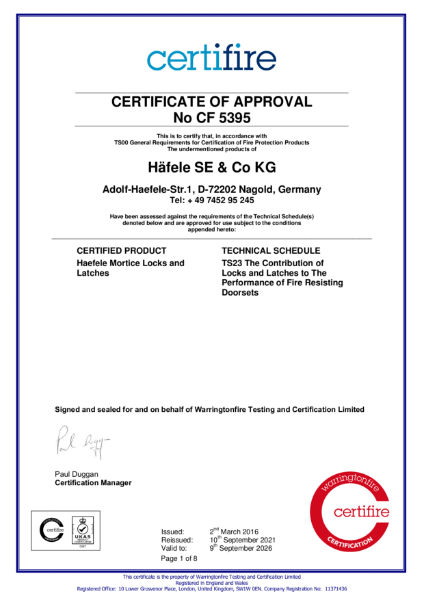 CERTIFICATE OR APPROVAL No CF 5395