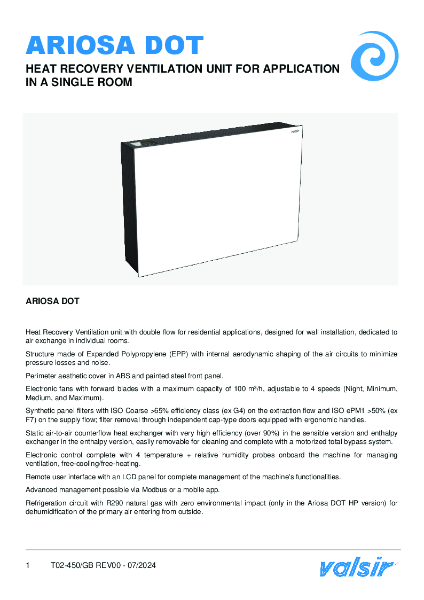 Ariosa Dot Technical Data Sheet